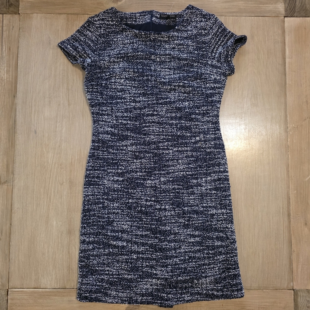 Banana Republic Navy White Tweed Sheath Dress Size NWOT